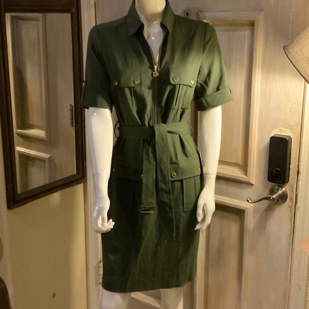 Women's Green Belted military influenced dress